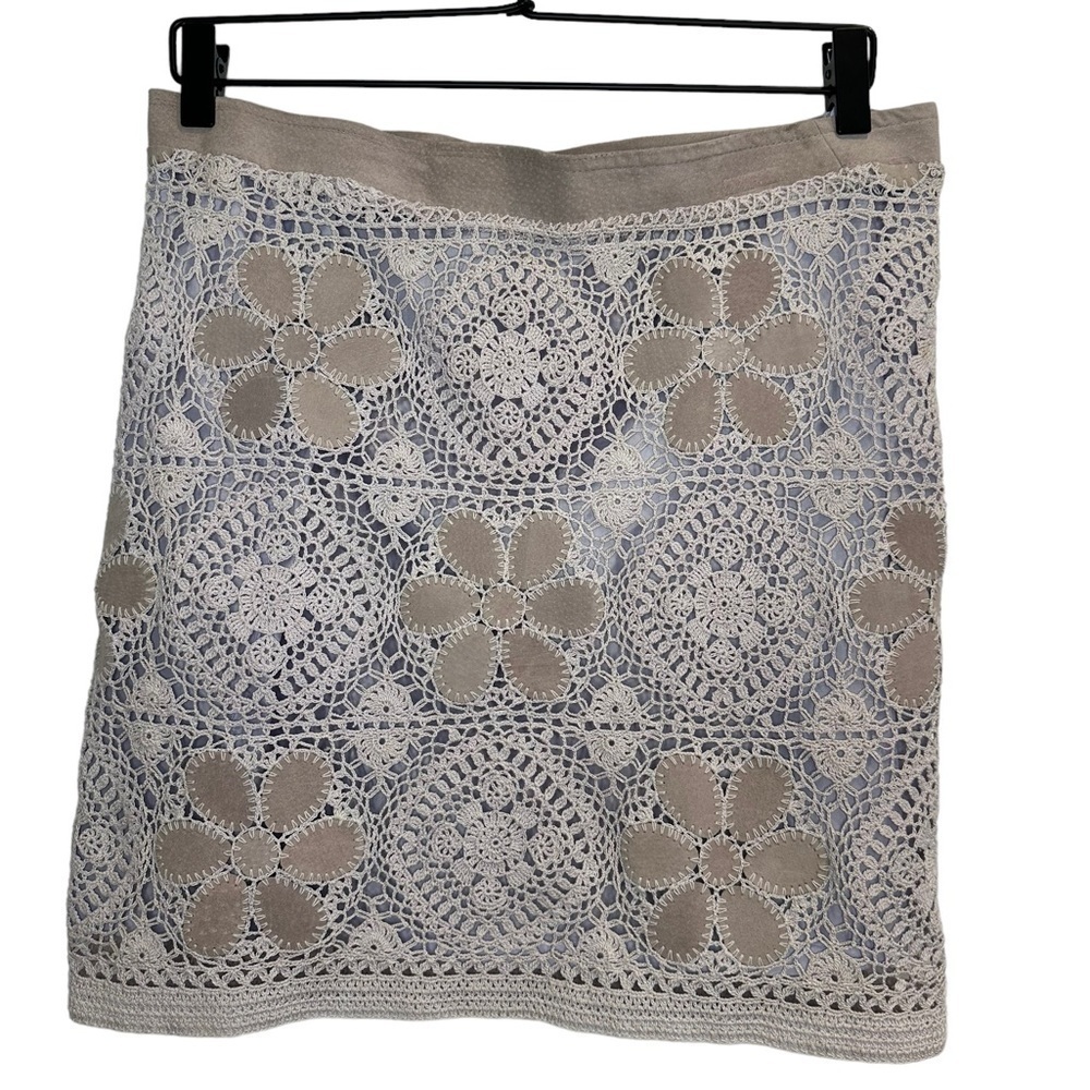 Vintage Women Jesiré Lilac Purple Crochet Floral Cotton Leather Mini Skirt Small